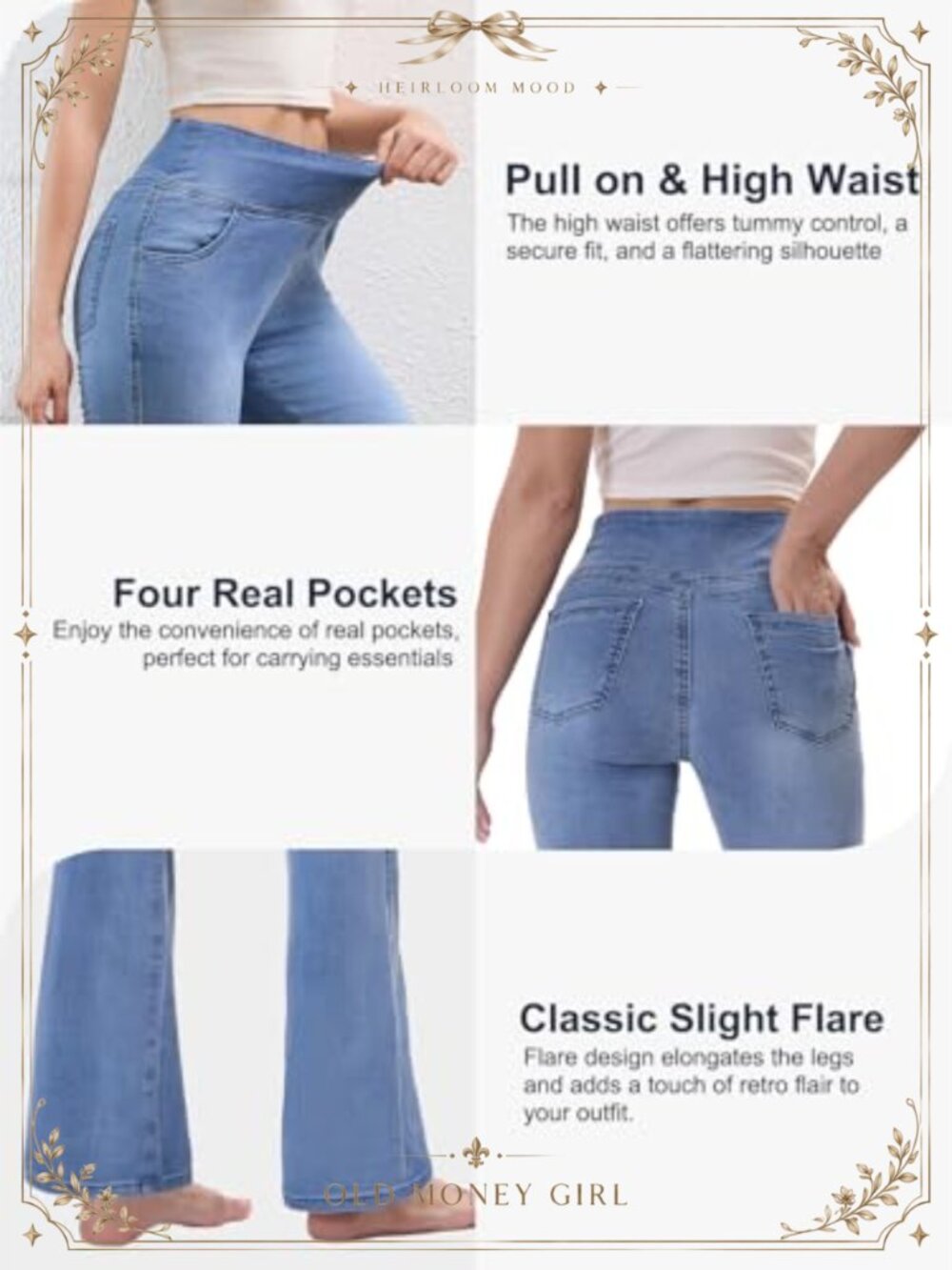 Pull On Flare Jeans High Waisted Stretchy Tummy Control Boot Cut Skinny - Picture 3 of 6